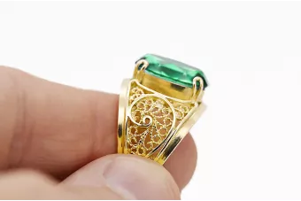 Pierścionek Vintage unikatowe Szmaragd 14k żółte złoto vrc057y